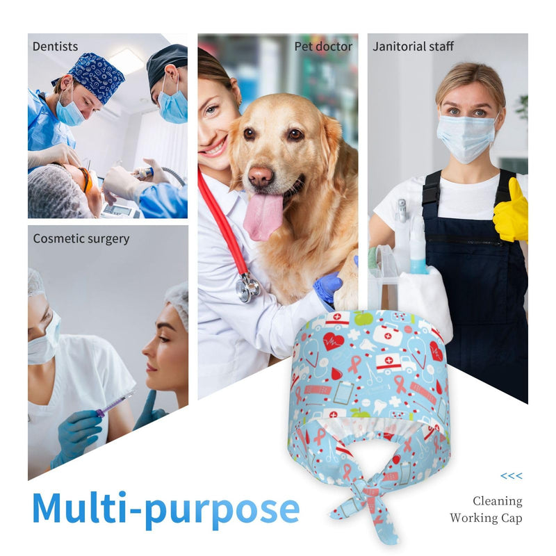 [Australia - AusPower] - Dental Tooth Care Scrub Caps with Sweatband Adjustable Working Cap Surgical Headgear for Women Men Stethoscope Dental Medicine Kit 