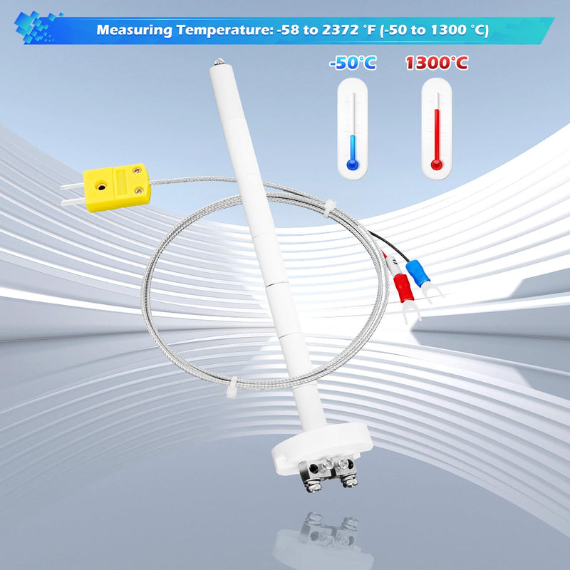 [Australia - AusPower] - K-Type Thermocouple Block Ceramic Kiln Insulator Kiln Sensor Probe Measuring Temperature 32 to 2372 °F(0 to 1300 °C) 3.3 FT Wire Extension F/C 11G High Tool 