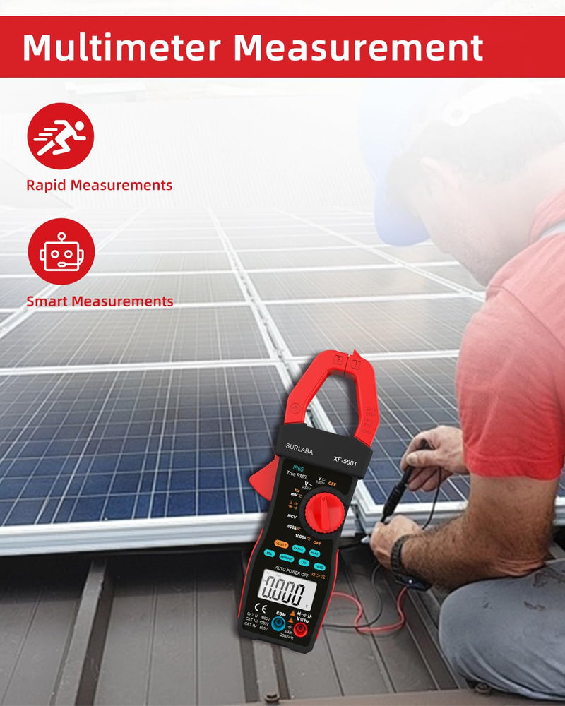 [Australia - AusPower] - SURLABA Digital Clamp Meter 1000A/2000V AC DC Current Voltage LPF Multimeter 6000 Counts TRMS NCV Amp Volt Resistance Capacity Frequency Continuity Tester for Photovoltaic Industry High Voltage Clamp Meter (XF-580T) 