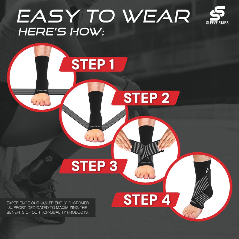 [Australia - AusPower] - Sleeve Stars Ankle Brace for Sprained Ankle, Plantar Fasciitis Relief Achilles Tendonitis Brace, Ankle Support for Women & Men with Strap, Heel Protector Wrap for Pain & Compression (Single/Black) One Size Black 1 