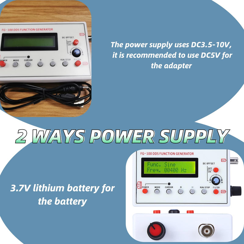 FG-100 DDS Function Generator Sine Frequency 1HZ-500KHz Counter Signal Source Generator Meter, Waveform Generator, Function Signal Generator