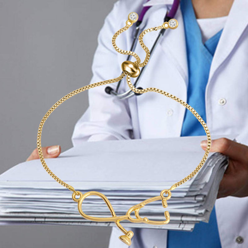 MYOSPARK Stethoscope Adjustable Chain Bracelet Medical Jewelry Gift for Doctor Nurse Medical Student stethoscope bracelet gold