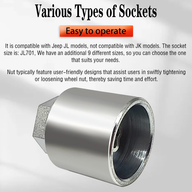 JL 701 for 27mm Nuts, Wheel Locking Nut Key for Jeep (JL) Dodge | Wheel Lock Nut Socket Adapter, Anti-Theft Lug Nut Removal Tool, Anti-Theft Screw Remover, Repair Tool, Tyre Fitting, garage
