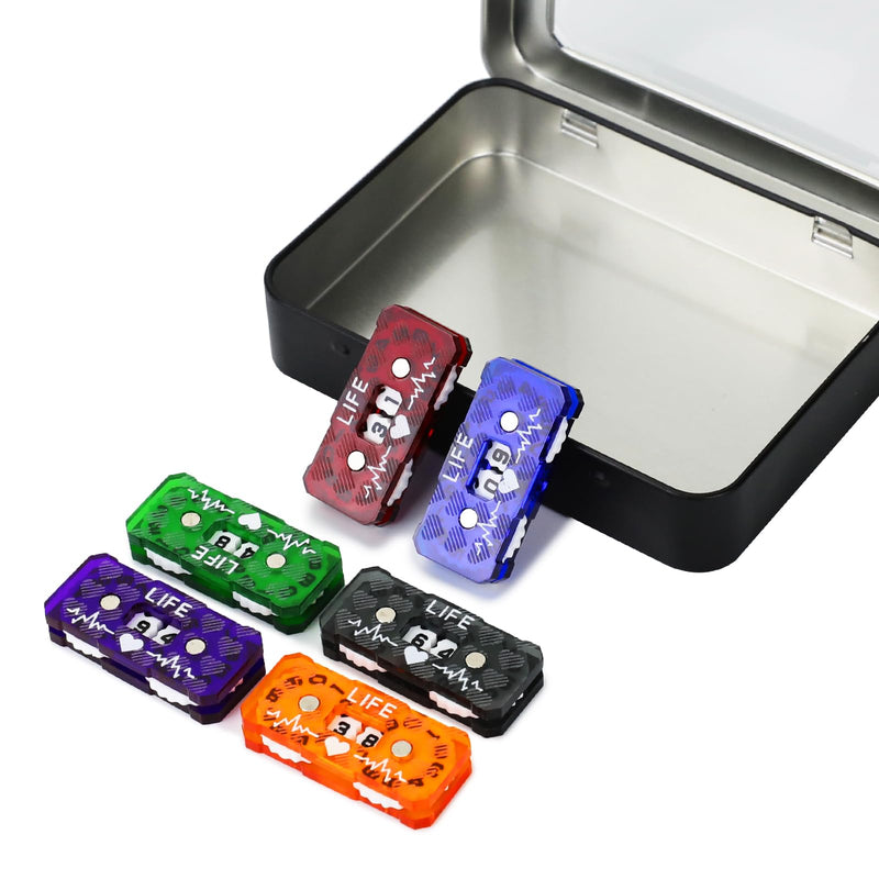 [Australia - AusPower] - SIXPIONTS 6Pcs Life Counter, Heart Symbol Scale Pattern Counters with Metal Box, Compatible with Magic The Gathering Commander Deck, LCG/RPG/D&D/MTG/CCG/TCG Gaming Table Games Accessories 6pcs/Box Color-c 