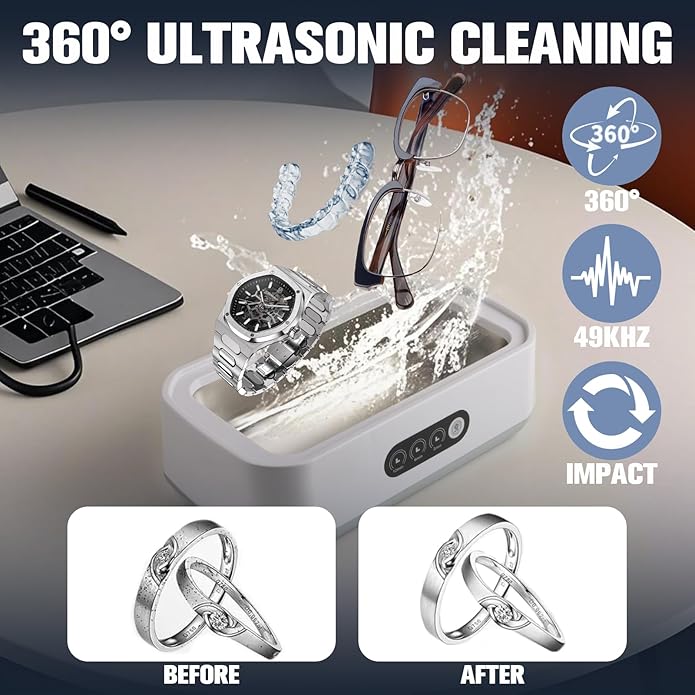 [Australia - AusPower] - Ultrasonic Jewelry Cleaner, 40W 22oz (640ml) 48KHz Portable Professional Ultrasonic Cleaner for Eyeglass, Watches, Dentures, Ring, Blade Razor Classic?White? 