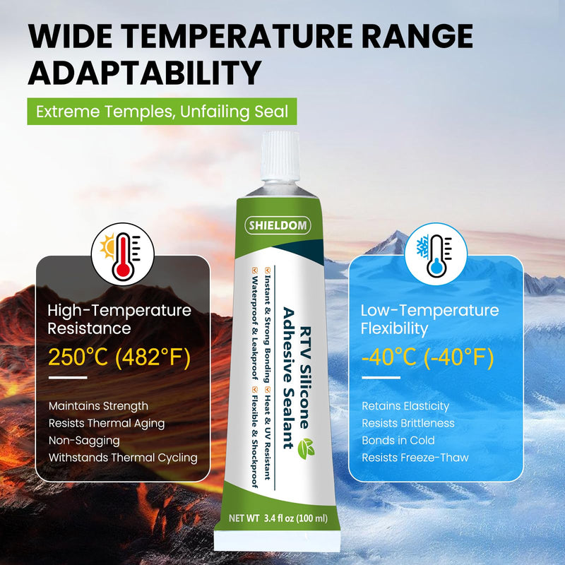 [Australia - AusPower] - RTV Silicone Adhesive Sealant 100% Silicone Sealer All-Purpose Caulk Waterproof Stronger Adhesion, Shrink & Crack Proof Caulking for Car, Kitchen, Window, Bathroom, Door (White, 3.4 Fl. Oz.) White 3.4 Fl. Oz. 