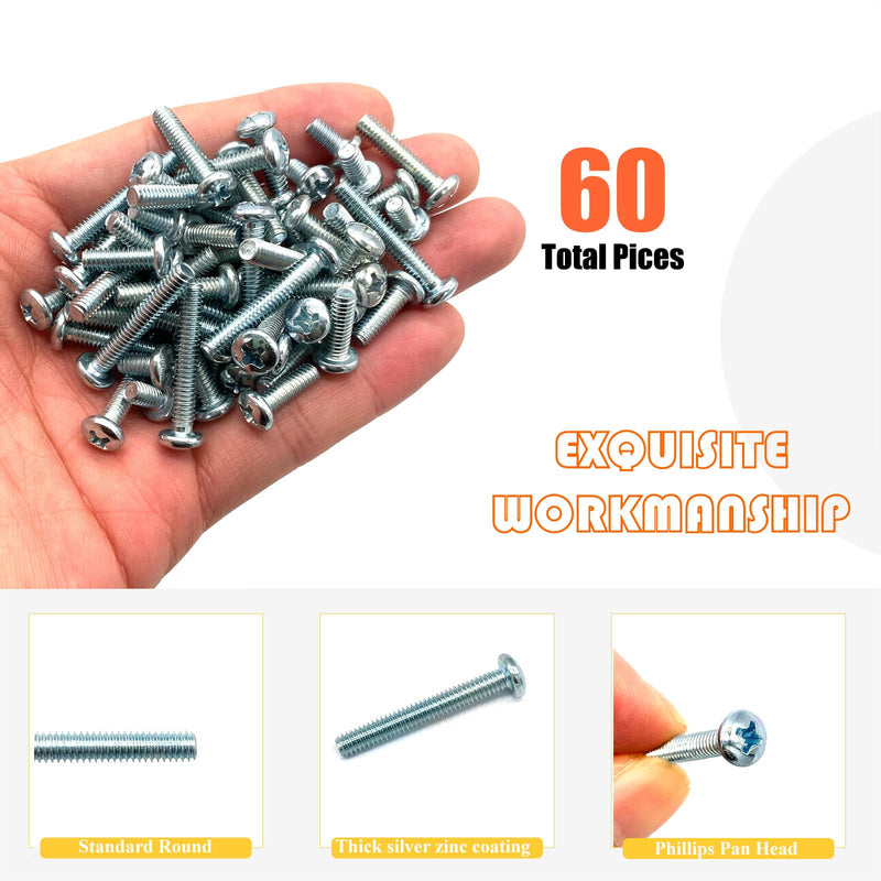 [Australia - AusPower] - 60 Pcs 4 Sizes #8-32 Machine Screws Knob Screws Cabinet Screws Electricians Screws, Carbon Steel Zinc-Plated Phillips Pan Head Machine Screws Assortment Kit #8-32-4Size-60P 