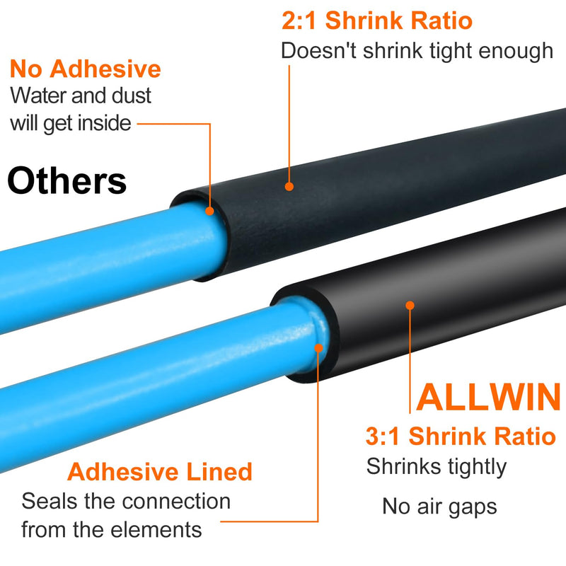[Australia - AusPower] - 3/8 Inch Heat Shrink Tubing - 25Ft 3:1Ratio Waterproof Heat Shrink Tubin - Adhesive Lined,Dual Wall Adhesive Shrinkable Wire Wrap Tube - Black (1, Black, 3/8"(9.5mm)-25Ft) 1 