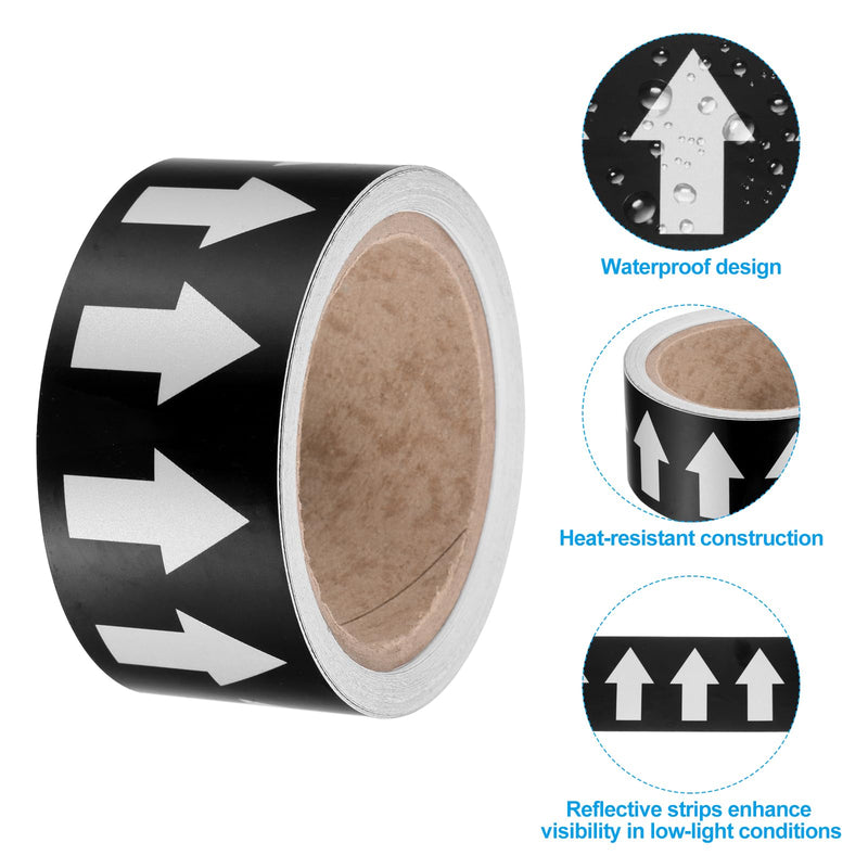 PATIKIL Flow Arrow Tape, Polyethylene Pipe Marking Sticker with Reflective Strips, Waterproof & Heat Resistant, for Pipe Flow Directional Identification, 2 inch x 66 ft, Black/White Black,White