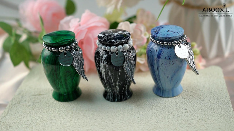 Abooxiu Small Urns for Human Ashes Keepsake 2.85 Inches Mini Urns for Ashes Memorial Small Cremation Urn Ash Keepsake Urns Mini Funeral Burial Decorative Urn for Adult Males Females Pets Malachite Green