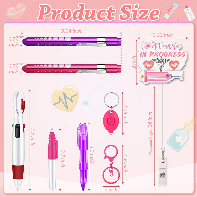 [Australia - AusPower] - 10 Pack Nurse Tools Set, Purple Nurse Accessories for Work with 1 Trauma Bandage Shear, 2 LED Pen Lights, 3 Pens(Marker, Ballpoint, Highlighter), 1 Flashlight, 1 Badge, 1 Keychain and Packaging Bag 