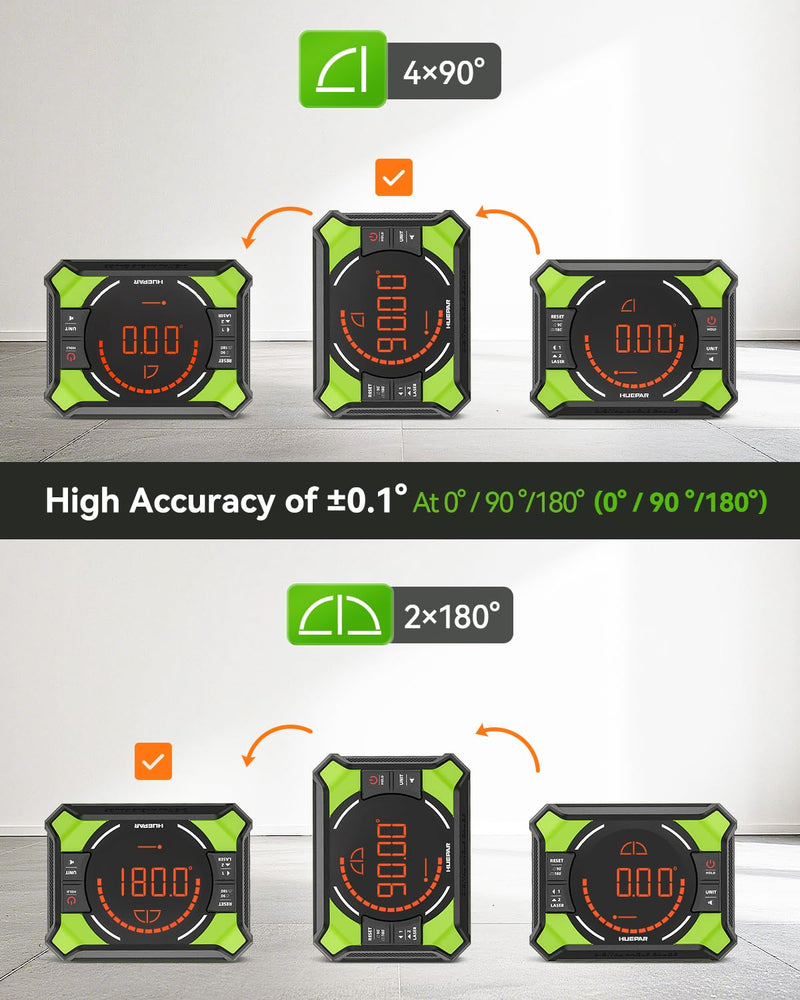 [Australia - AusPower] - Huepar Digital Angle Gauge with Laser Level, Rechargeable 3-in-1 Digital Angle Finder with Magnetic, Measures 0-90° & 0-180° Range, Digital Electronic Level Accessory for Woodworking Tools AG2L Digital Angle Gauge 