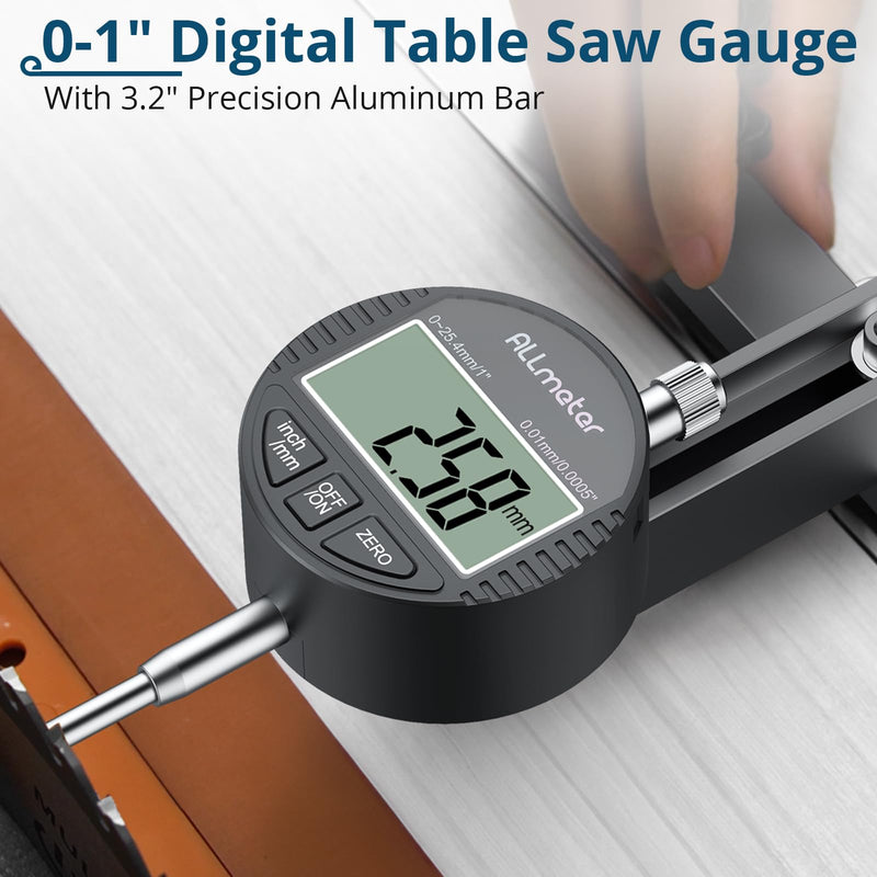 [Australia - AusPower] - ALLmeter Direct Chute Digital Table Saw Gauge with 0.0005" Precision Dial Indicator, CNC Anodized Aluminum Bar for Saw Blade Fence Alignment, Router Arbor Runout Calibration 