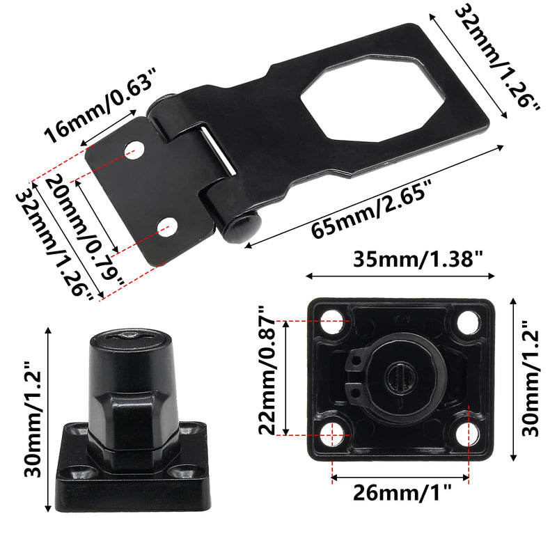 [Australia - AusPower] - 4 Pcs Keyed Hasp Locks 2.5 Inch Twist Knob Keyed Locking Hasp, Metal Safety Hasp Latches Keyed Different for Small Doors, Cabinets (Black) Black 