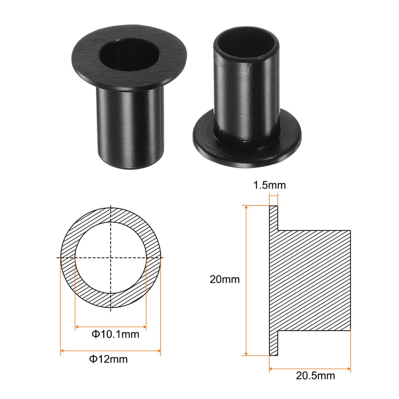 [Australia - AusPower] - 4pcs Flanged Sleeve Bearings 10.1mm Bore 12mm OD 20.5mm Length Nylon Bushings for Shaft, Black 10.1mm x 12mm x 20.5mm 