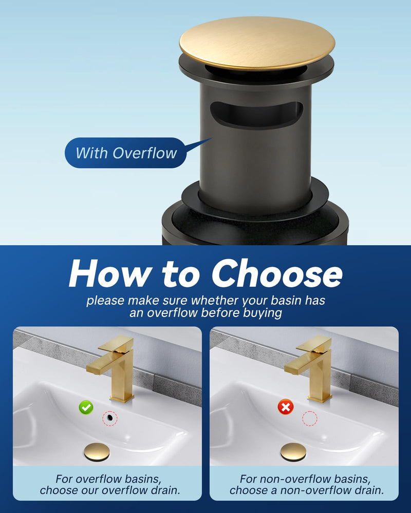 ARCORA Bathroom Sink Drain with Overflow 2 Pack - Brushed Gold Pop Up Drain for Bathroom Sink, Lavatory Vessel Vanity Sink Stopper for 1.6"-1.9" Sink Hole Pon Up With Overflow Brushed Gold-2 Pack