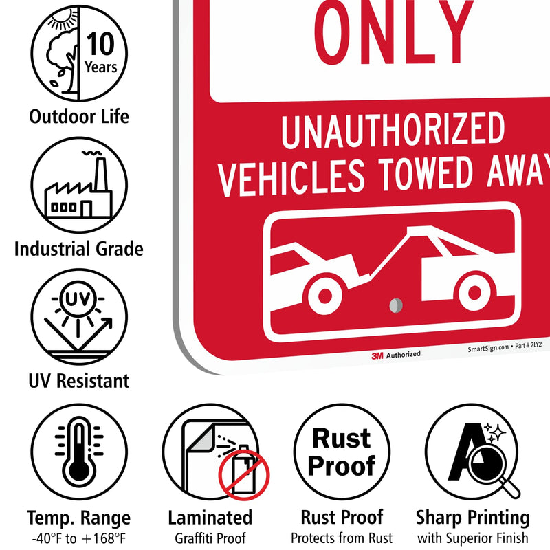 SmartSign - K-8727-EG-12x18 "Reserved Parking For Tenants, Unauthorized Vehicles Towed" Sign | 12" x 18" 3M Engineer Grade Reflective Aluminum Red on White