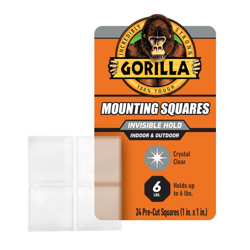 Gorilla Tough & Clear Double Sided Tape Squares, Clear Tape, 24 1" Pre-Cut Mounting Squares (Pack of 1) Pack of 1