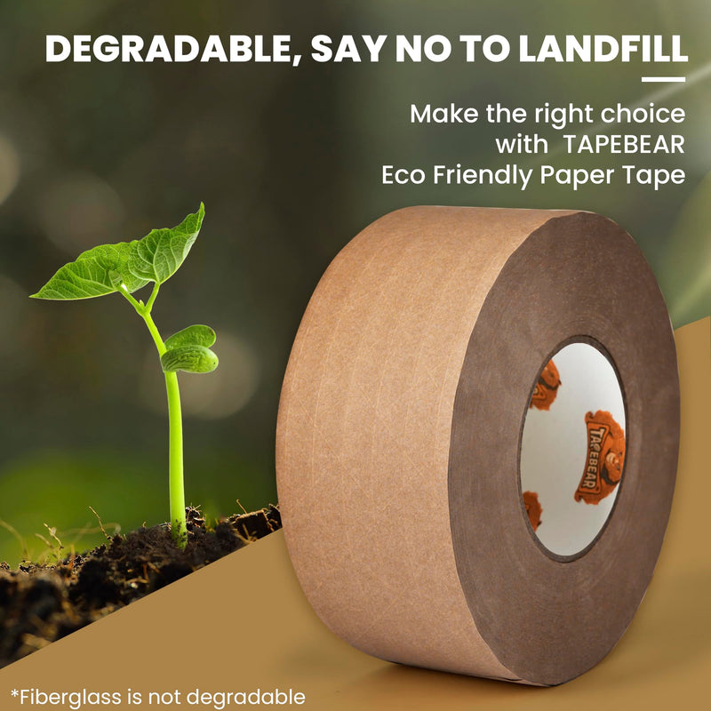 TAPEBEAR Water Activated Tape, Fiber Reinforced Gummed Tape 2inch x 165ft, Eco-Friendly Kraft Paper Tape Biodegradable Brown Packing Tape for Security Sealing, Heavy Duty Packaging and Shipping 1