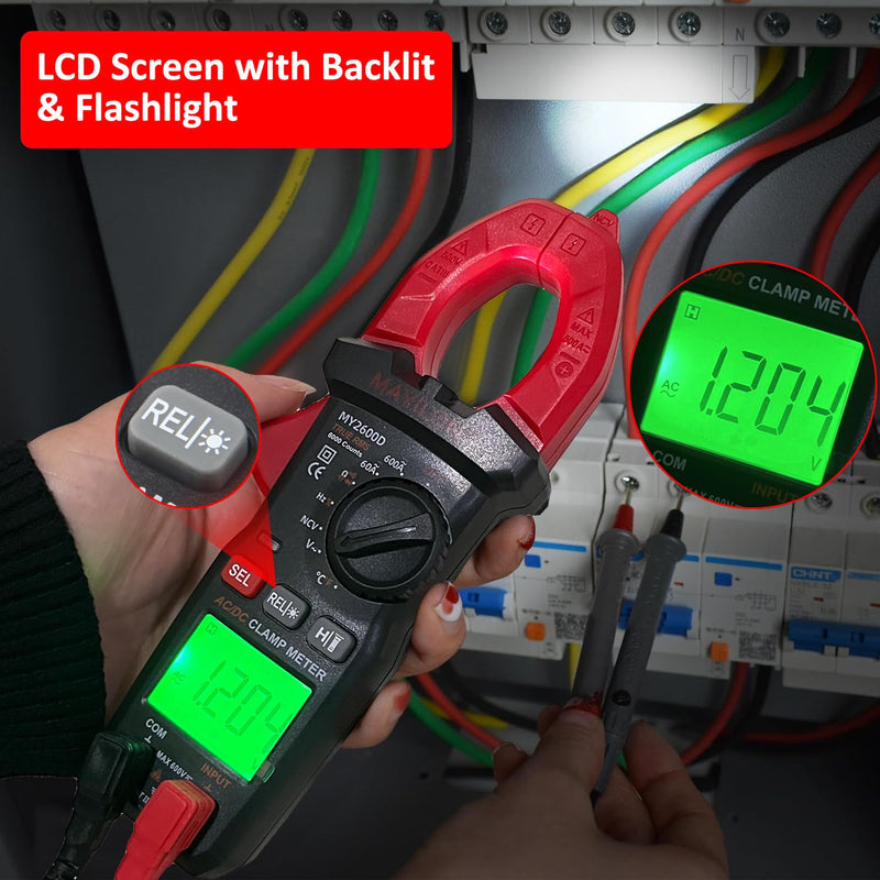 [Australia - AusPower] - Digital Clamp Meter Multimeter 6000 Counts Voltage Tester Auto-ranging Measures AC DC Current Voltage Temperature NCV Frequency Diode Resistance Capacitance Backlight Electrical Tester 