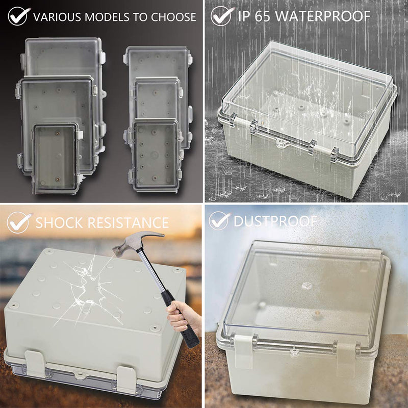 [Australia - AusPower] - Zulkit Junction Box ABS Plastic Dustproof Waterproof IP65 Electrical Boxes Hinged Shell Outdoor Universal Project Enclosure Clear Cover with 2 Cable Glands 5.9 x 3.9 x 2.8 inch (150x100x70 mm) 5.9" x 3.9" x 2.8" 