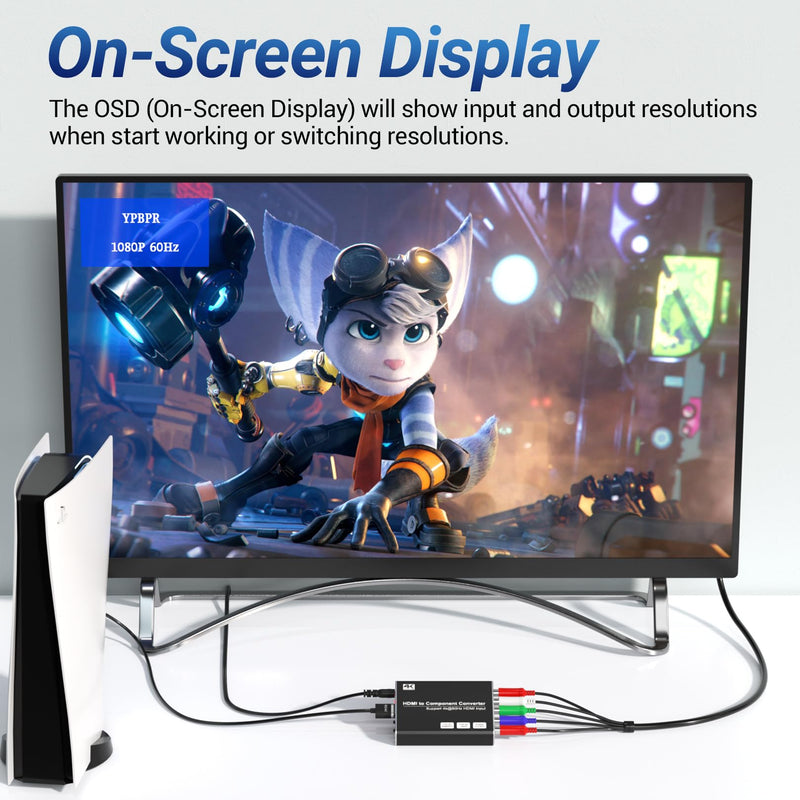 [Australia - AusPower] - 4K HDMI to Component Converter with Scaling Function, HDMI to YPbPr Converter Support 4K/60Hz HDMI 2.0 Input, Support 480i/576i Component Output, Compatible with DVD/PS3/PS4/PS5/Amazon Fire TV Sticks 4K HDMI to Component 