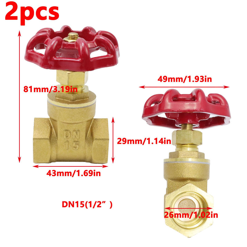 [Australia - AusPower] - Antrader Gate Valve Brass,DN15 Female with Wheel Handle Brass 1/2" Female Threaded Rotary Globe Valve for Water Oil Gas,2Pcs 1/2"(DN15) 