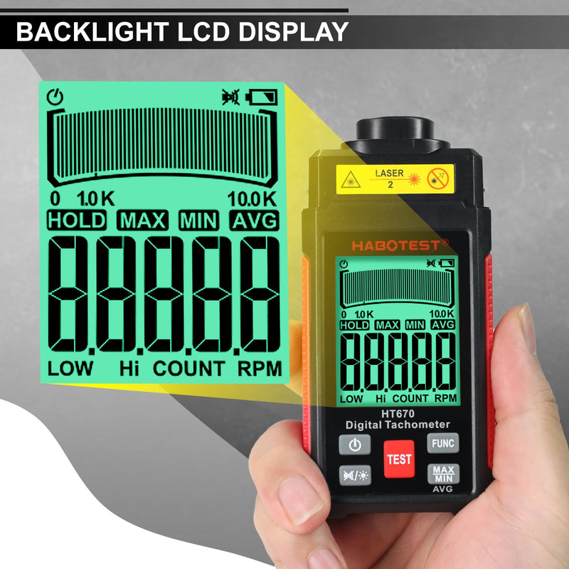 Digital RPM Speedometer 99,999 RPM Laser Tester with MAX/MIN/AVG, 2 Measuring Modes for Automotive, Industrial, DIY Engine Speed Measurement