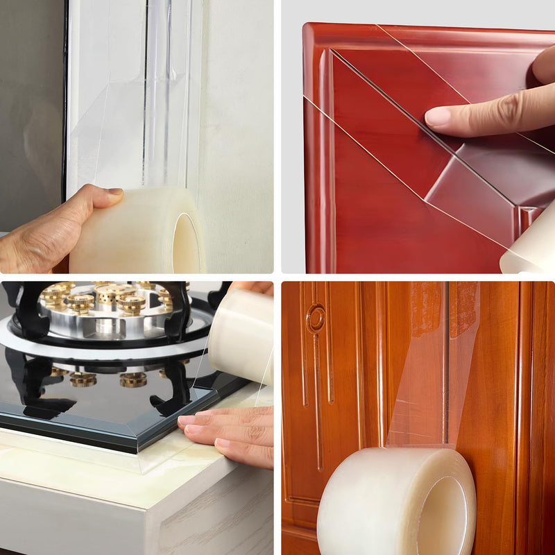 Transparent Door and Window Weather Stripping Tape, Clear Draft Isolation Sealing Film for Door Stopper, No Residue Adhesive (4 Inch x 33 Yards) 4 Inch x 33 Yards