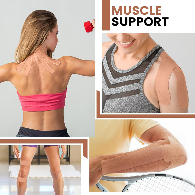 60PCS Precut Kinesiology Tape Strips, 2 inch x 10 inch Athletic Tape, Kinetic Tape, Elastic Muscle Tape, Sports Tape, Knee Tape for Exercise and Daily Use - Skin Color
