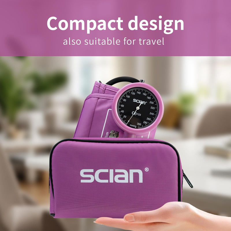 [Australia - AusPower] - SCIAN Palm Style Aneroid Sphygmomanometer with European Cuff 8.7-16.5", Manual Blood Pressure Cuff with Carrying Bag for for Nurse Doctor Senior Adult, Purple Red 