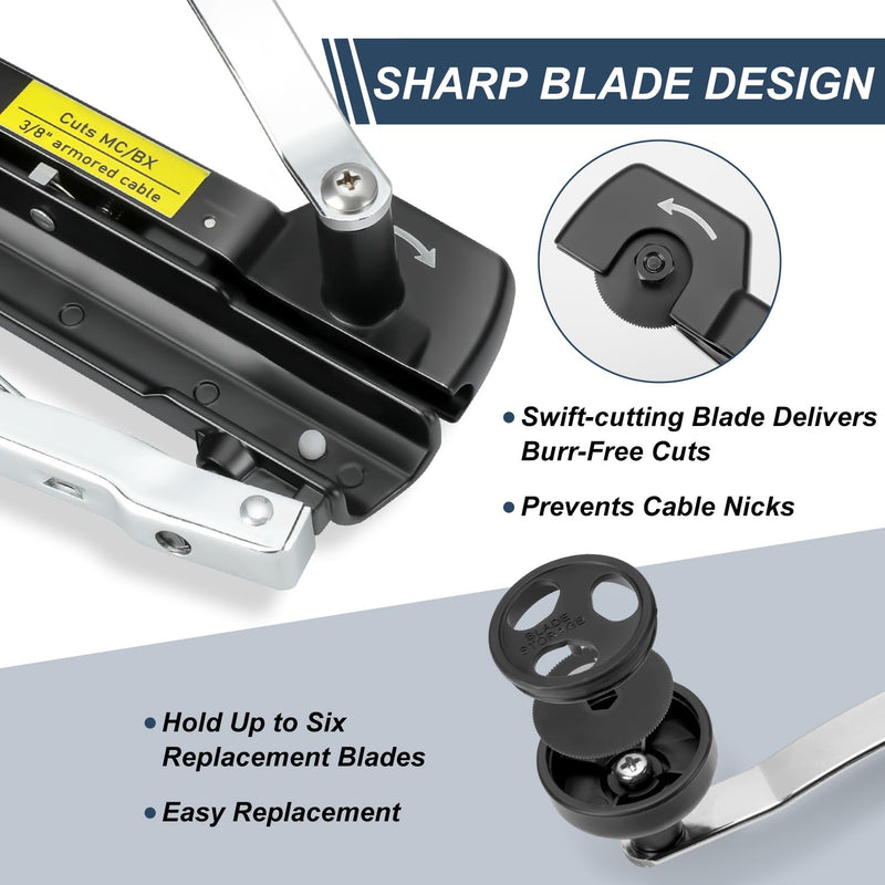 [Australia - AusPower] - MC Cable Cutter, Cuts 3/16" to 7/10" BX/MC Cable, 53725 Cable Cutters with Blades Storage 