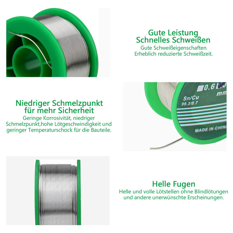 Solder, 0.8 mm Solder with Flux, Solder Lead Free with Rosin Core Sn99 Ag0.3 Cu0, Soldering Wire 20 g for the Repair and DIY of Electronic Electric Soldering Components 0.8mm 20g