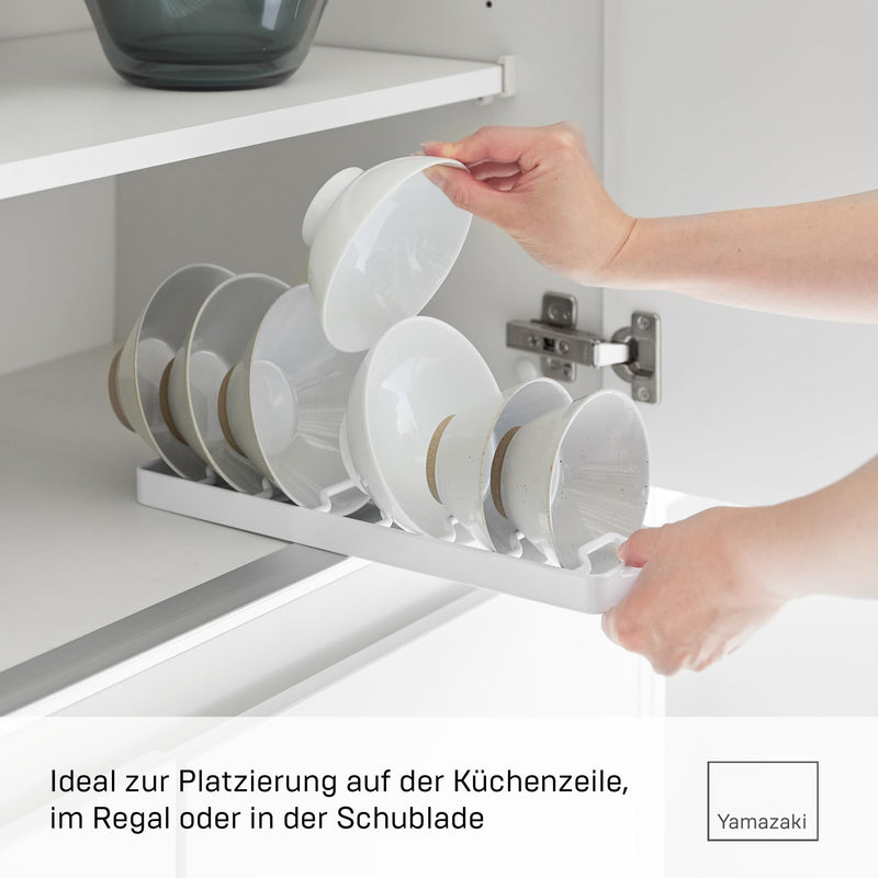 Yamazaki 1371 Tower Bowl Storage S White Steel Minimalist 32 x 8.6 x 2.2 cm (L x W x H) | Steel, with non-slip silicone feet, organizer for shelves and drawers, 8.6 x 32 x 2.2 cm, Japanese design