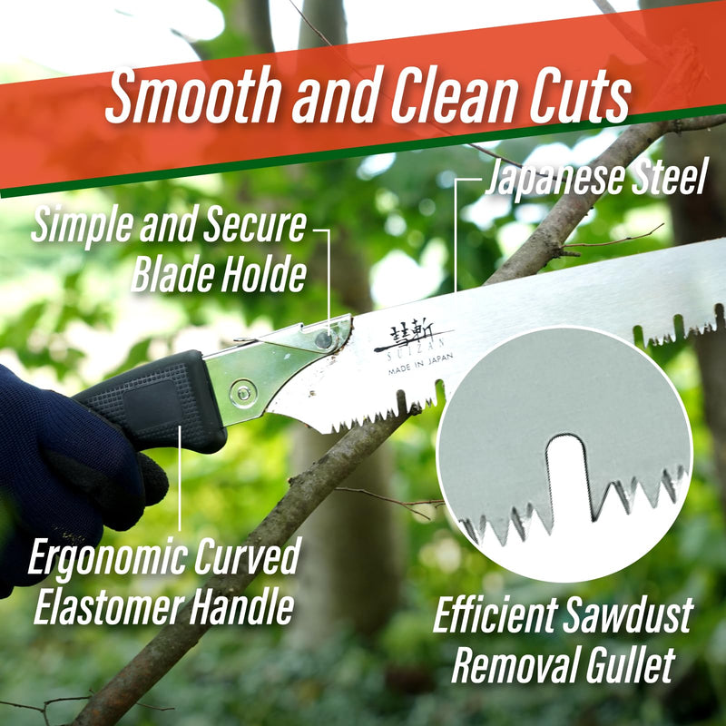 SUIZAN Pruning Saw 10.6" Gullet Blade - Professional Japanese Tree Trimming Handsaw Pullsaw Gardening Tools 10.6"/270mm Pruning saw