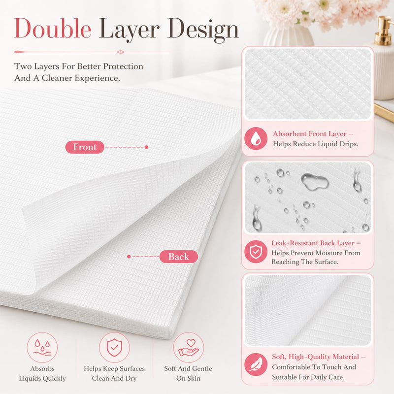Oruola Pack of 20 Disposable Tattoo Pads, Dental Bibs, White, 45.5 x 33 cm | Disposable tattoo pads, nail paper towels, tattoo cleaning pad for nail art salon, manicure, nail