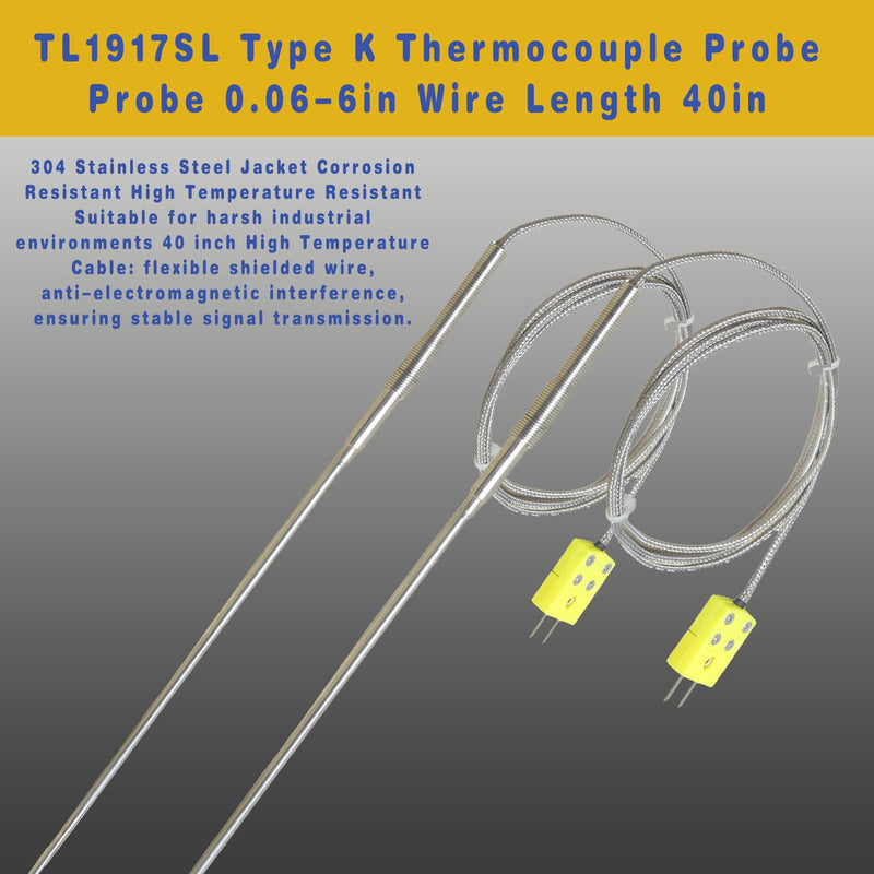 [Australia - AusPower] - TL1917SL Type K Thermocouple Probe 0.13in/6in,40in /-50°F 1100°F k Type Temperature Sensors 2 Pieces 