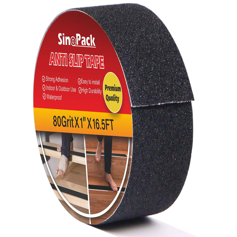 Anti Slip Grip Tape, Outdoor Grip Tape for Stairs, Stair Grips Non Slip for Skateboards 1in x16.5 FT 1 IN X 16.5 FT Black
