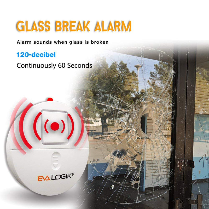 EVA LOGIK Modern Ultra-Thin Window Alarm with Loud 120dB Sound and Vibration Sensors Compatible with Virtually Any Window, Glass Break Alarm Perfect for Home, Office, Dorm Room- 4 Pack
