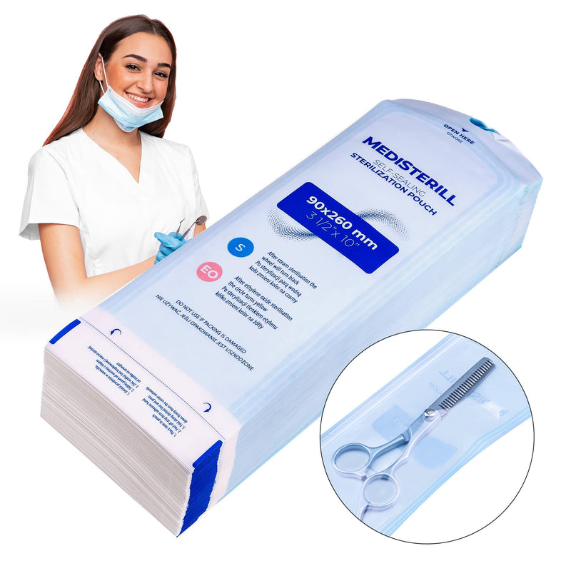 Pack of 200 Self-Sealing Sterilisation Bags, PVC Dental Sterilisation Bags, Self-Sealing Bag, Autoclave Steriliser Bag for Cleaning Tools (90 x 260 cm)