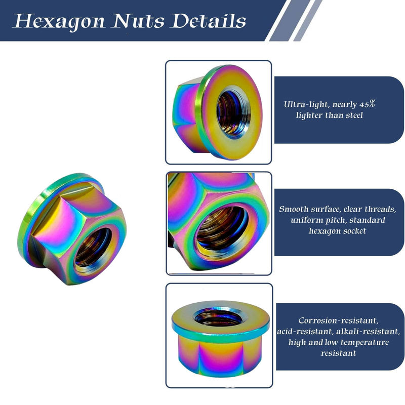 [Australia - AusPower] - RISON Titanium Nut Titanium Flange Nut M8x1.25mm Titanium Sprocket Nut Rainbow 6AL4V Titanium Flange Nut for Motorcycle 5PCS 