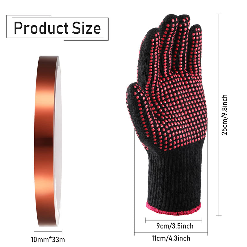 4 Pcs Heat Resistant Gloves and 1 Roll Sublimation Heat Tape, Thermal Transfer Gloves with Silicone Bumps High Temperature Sublimation Tape for Sublimations Thermal Transfer Press Hair Styling