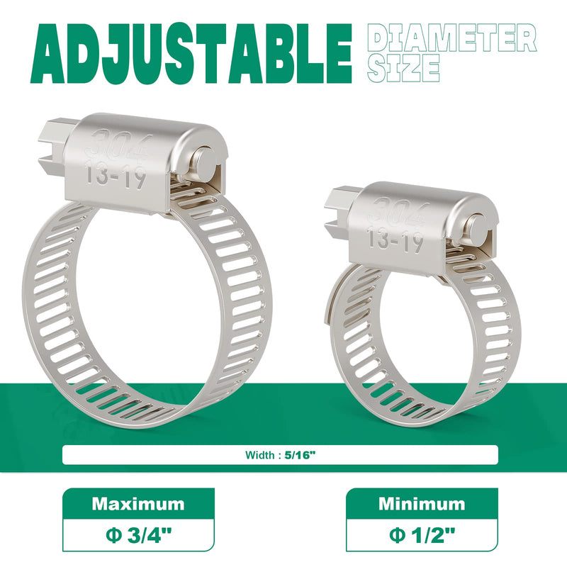 [Australia - AusPower] - 40PCS Hose Clamps Stainless Steel Adjustable 1/2"– 3/4"(13-19mm) Worm Gear Hose Clamp Kit,Small Metal Hose Clamps Set for Automotive,Plumbing,Intercooler,Pipe,Fuel Line Radiator Clamps 1/2"-3/4"(13-19mm) 