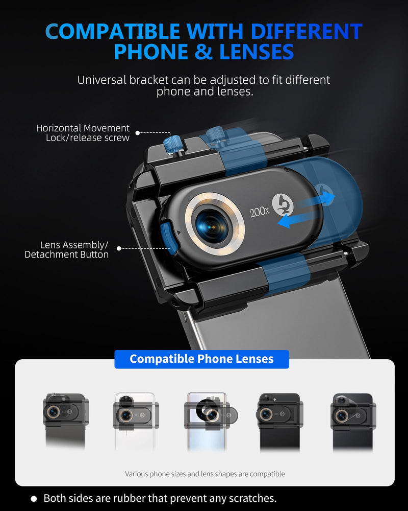 [Australia - AusPower] - CAMOLO 200 x Mobile Phone Microscope Mobile Phone Magnifying Glass 200X Phone Microscope Cannabis Apexel Microscopes Mobile Phone HD Digital Microscope Lens for iPhone Pixel Samsung Xiaomi Medium 
