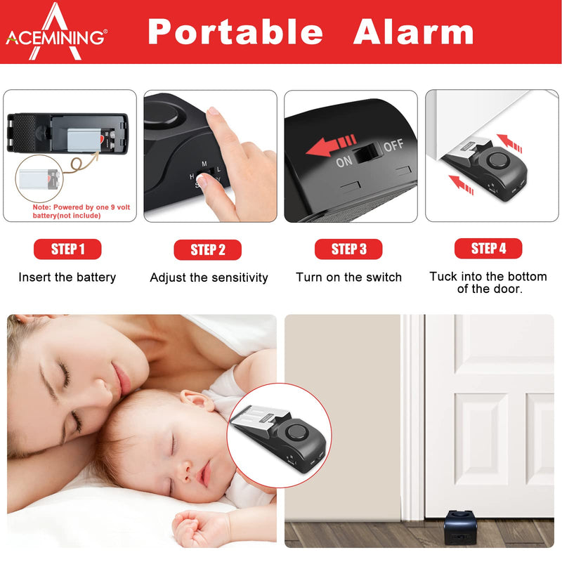 AceMining Portable Door Lock Home Security Door Lock Travel Lockdown Locks for Additional Safety and Privacy Perfect for Traveling Hotel Home Apartment College - 4 Pack 4 Pack-Standard