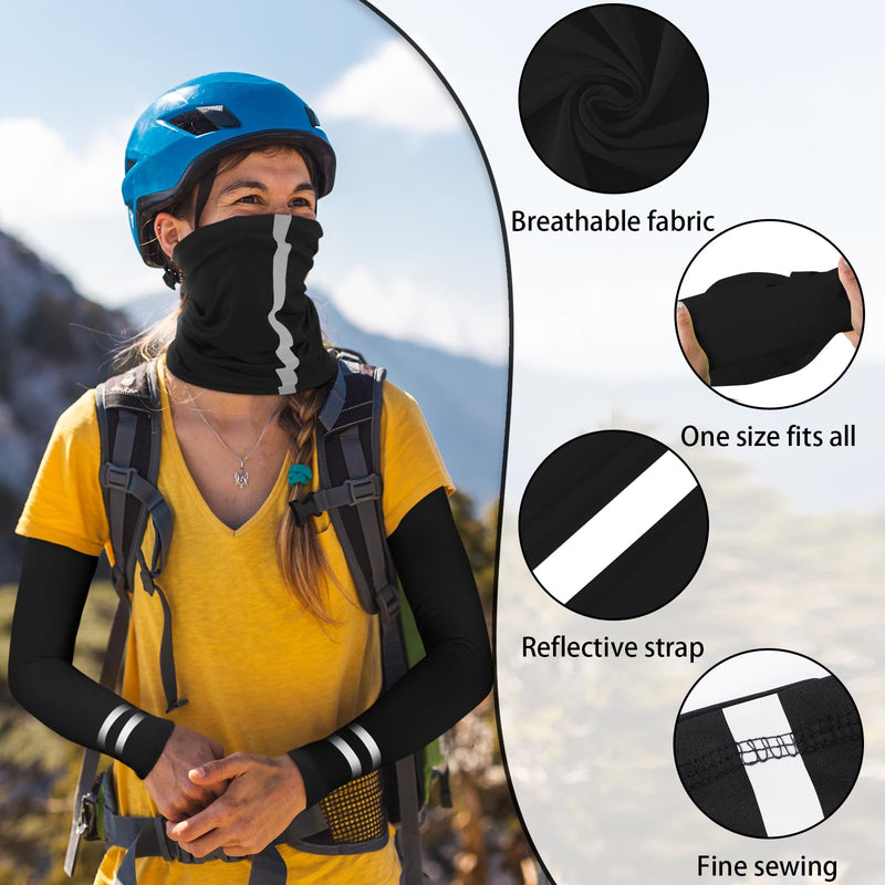 10 PCS UV Protection Reflective Strap Arm Sleeves and Neck Gaiter Reflective Safety Bandana for Outdoor Activities Light Grey + Dark Grey + Black