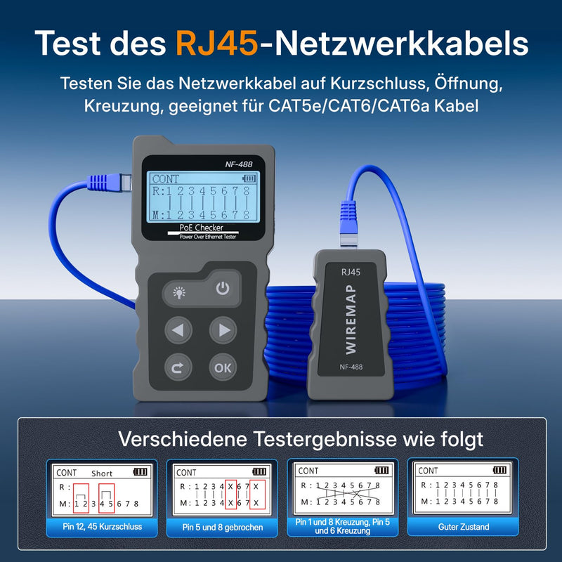 Mcbazel Network RJ45 Tester with LCD Display, Network Cable Tester with POE Function