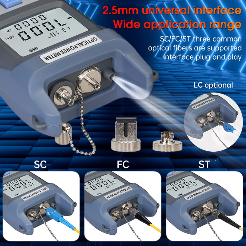 [Australia - AusPower] - Fiber Optical Power Meter with 10Km Light Source SC FC Connector, -70~10dBm, 10 Optic Wave Length, Optic Test Equipment for CCTV Communication Engineering 