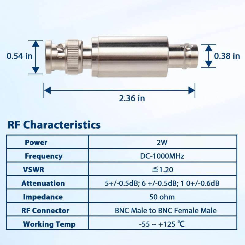 [Australia - AusPower] - XRDS -RF 5dB 50 Ohm 2W Coaxial BNC Male to Female Attenuator, Ideal for Radio Communications, Signal Testing, and Network Analysis 