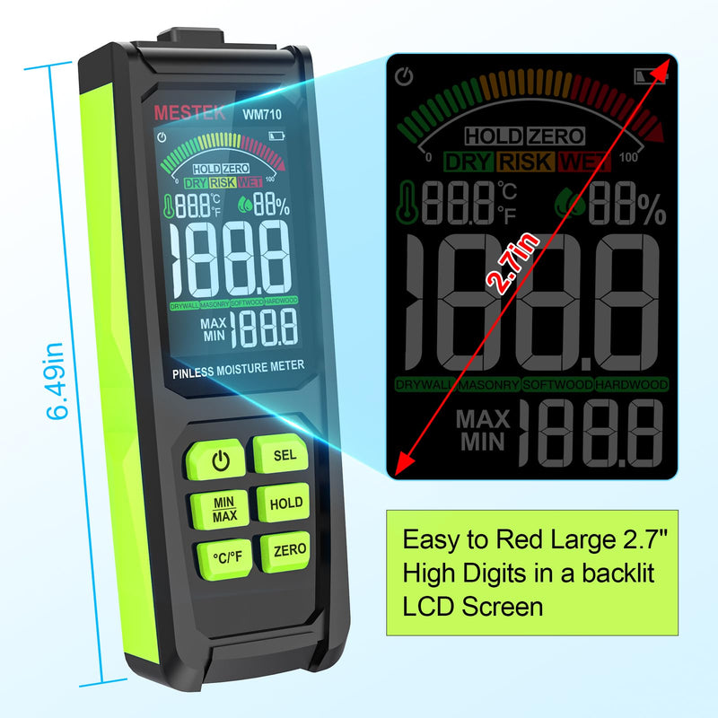 [Australia - AusPower] - Pinless Moisture Meter, MESTEK Wood Moisture Meter Digital Moisture Detector for Lumber Drywall Firewood Masonry Woodworking Plaster Floor Concrete Building with LCD Display Sound Alarm 